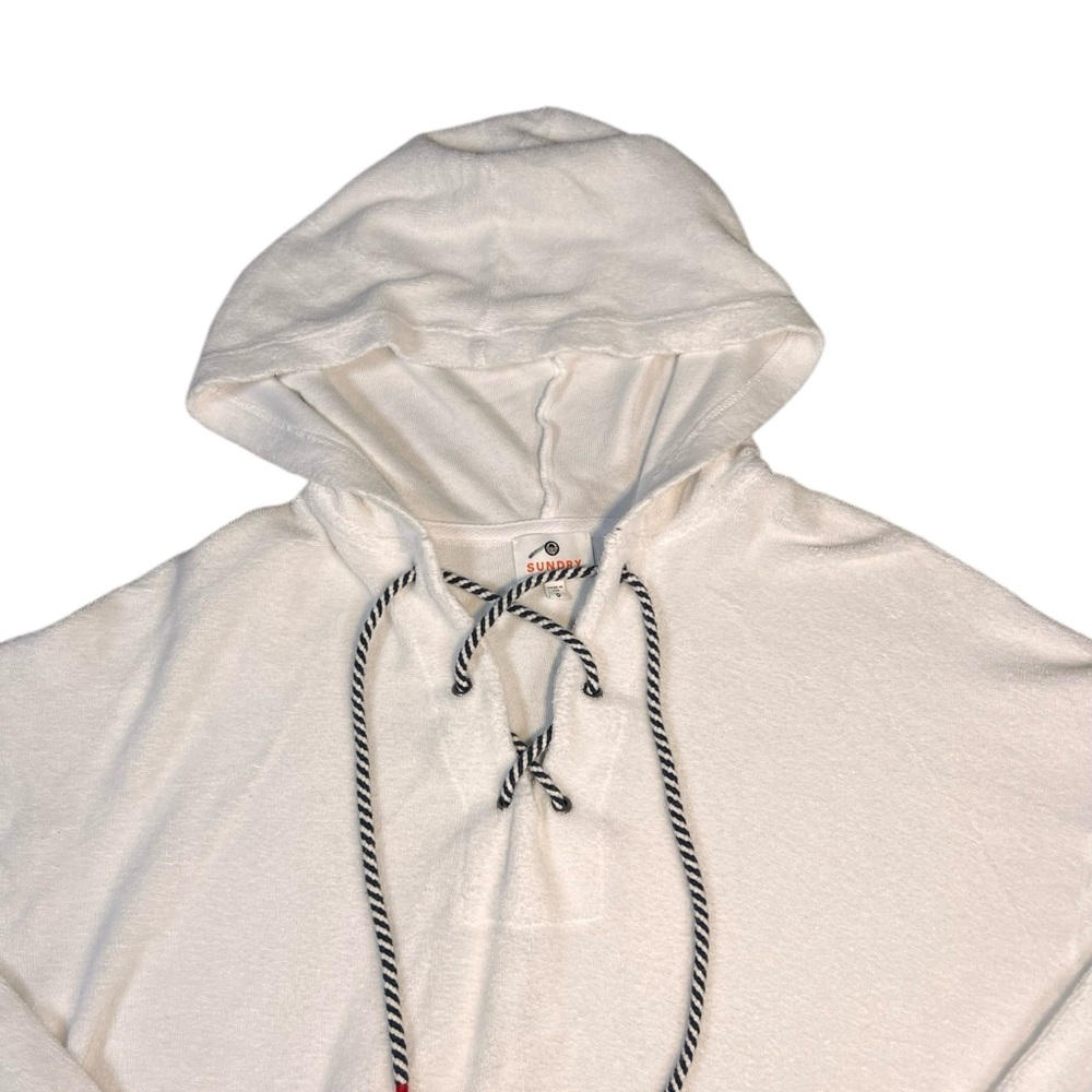 Faux Sherpa Lace-Up Hoodie Size 0/XS Cozy Pullover Sweatshirt - Picture 4 of 9